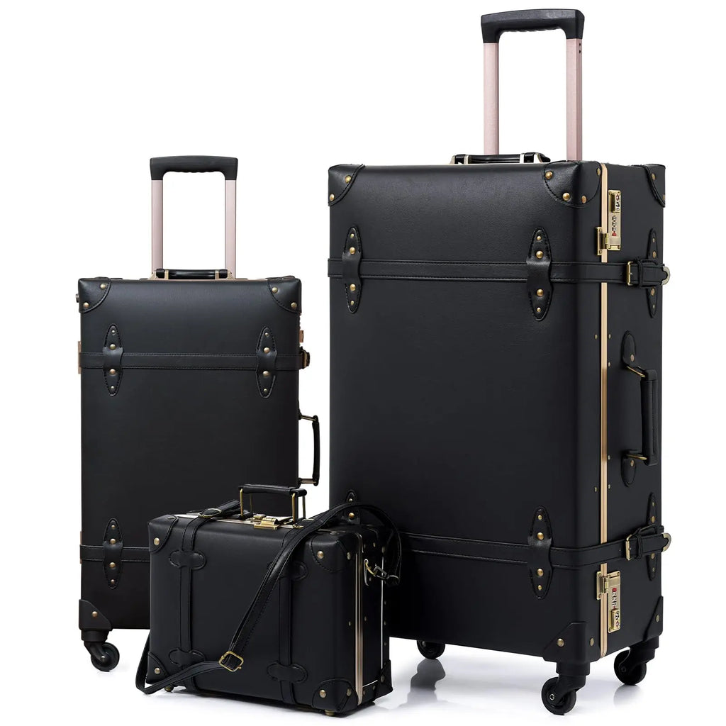 Urecity Vintage Luggage Set Lightweight Trolley Travel Suitcase On Wheels Retro Rolling Luggage 26 "+20" +12 "