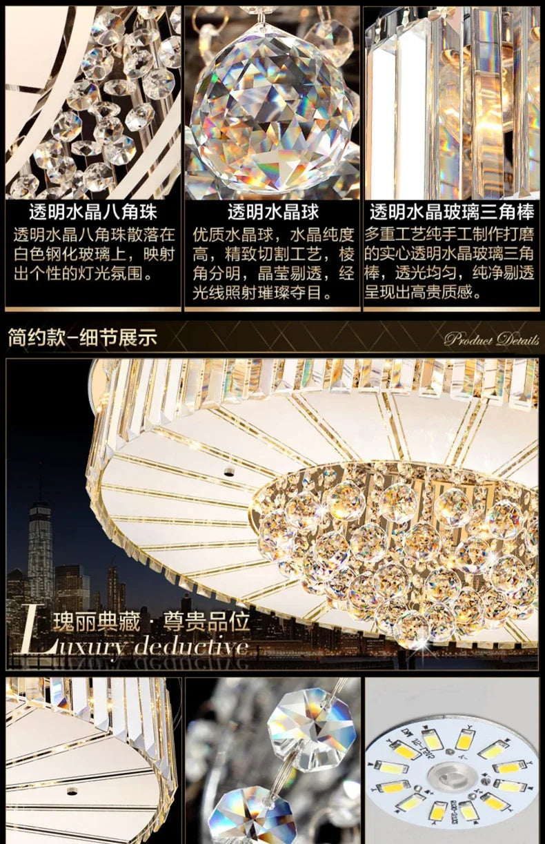 2025Crystal LED Ceiling Chandelier Living Room Decor Gold Lustre Luxury Lighting Dining Bedroom Island Light Indoor Ceiling Lamp