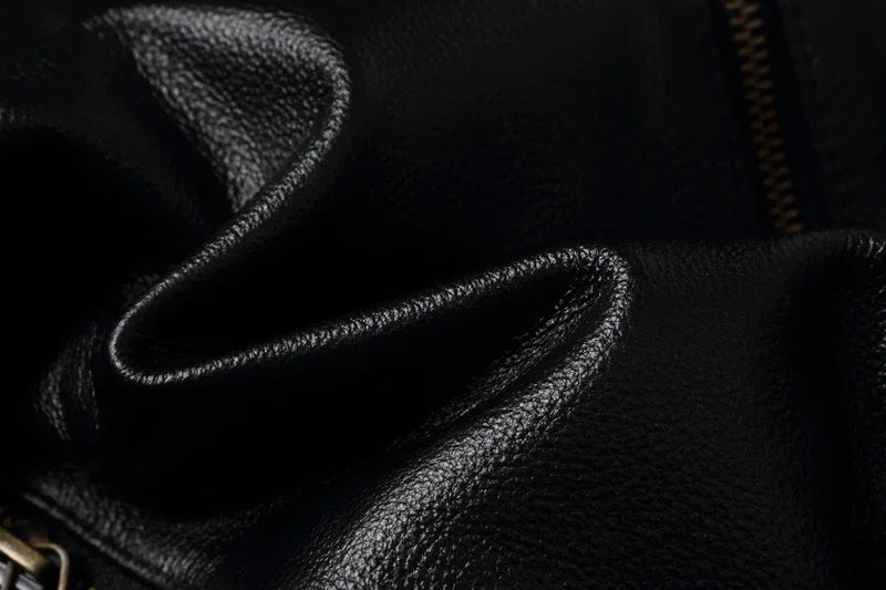 2023 New Skull Embroidery Men's First Layer Cowhide Leather Jacket Motorcycle Slim  Oversize Coat