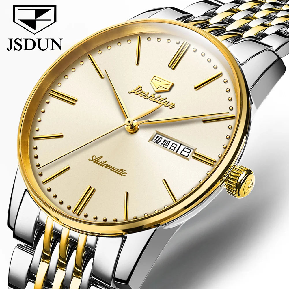 JSDUN 8767 Men Watch Fashion Business Ultra Thin Waterproof Dual Calendar Clock Men Luxury Original Automatic Mechanical Watch