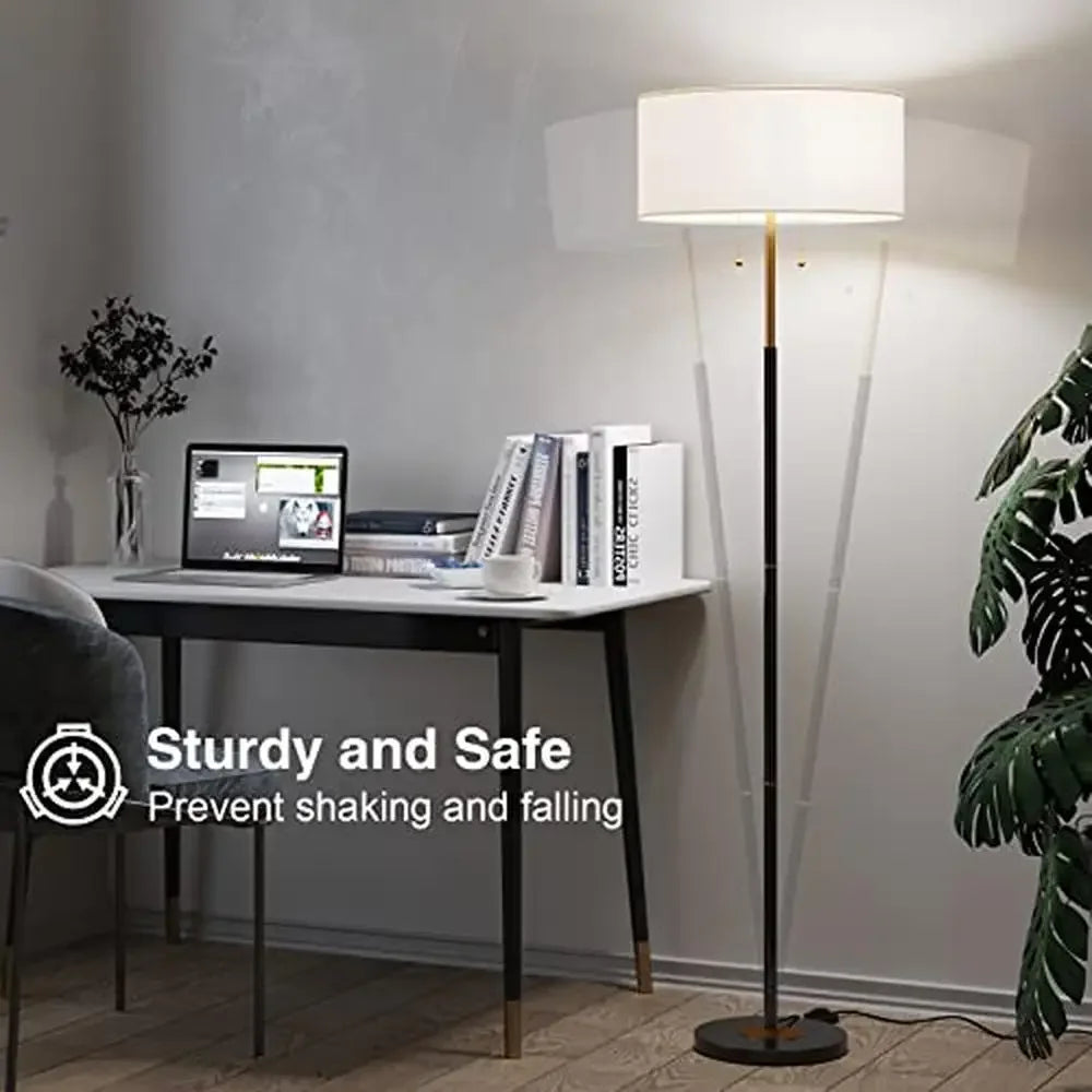 2-Light Mid Century Floor Lamp with White Fabric Shade Living Room Office Bedroom 3 Color LED Bulbs Included Elegant E26 Socket