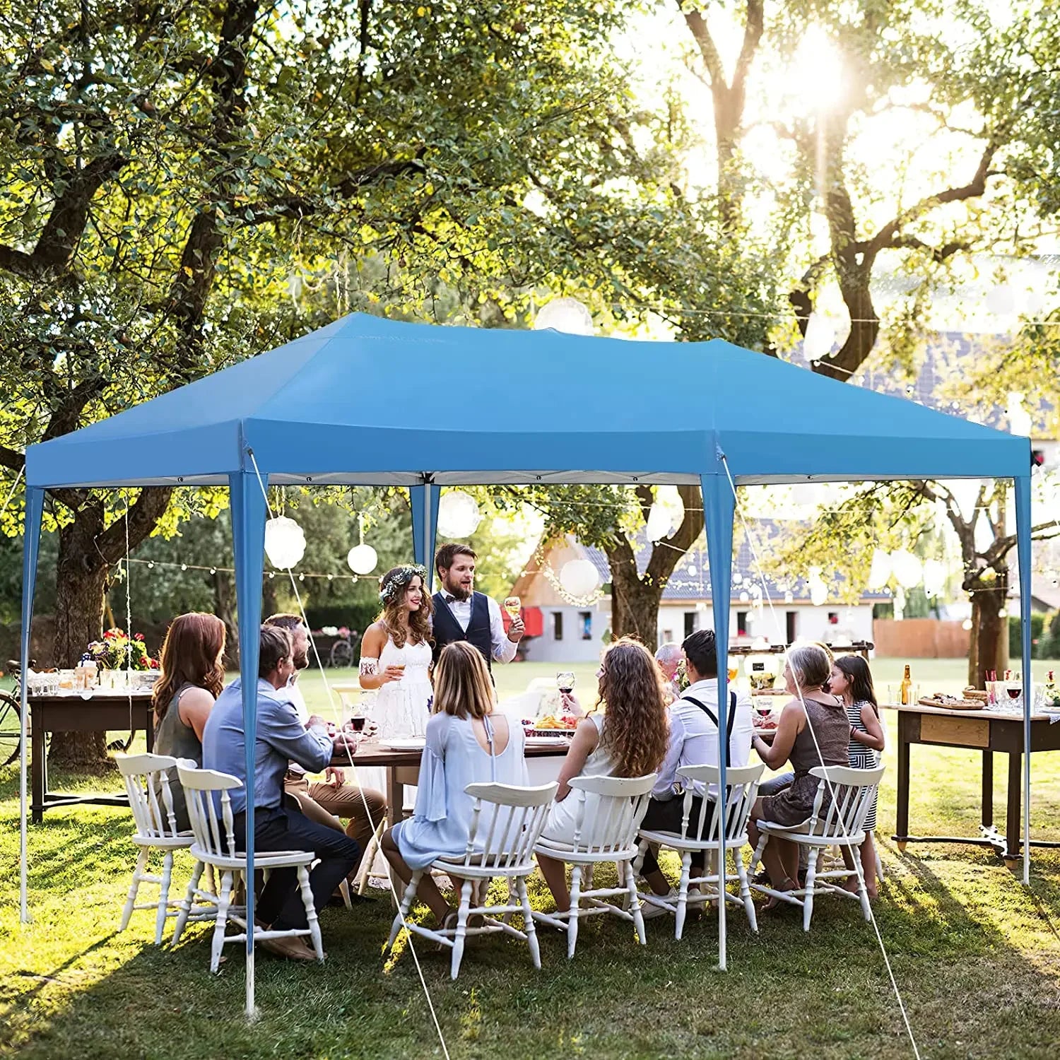 Pavilion Popup Gazebo 3x6m Waterproof Folding Gazebo Tent Party Tent with 6 Side Panels UV 50+ Height Adjustable 2-3M