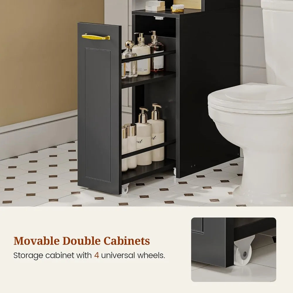 Over The Toilet Storage Cabinet with Pulley Small Bathroom Storage Cabinet, Space Saver W/Adjustable Shelf & Open Shelf for Bath