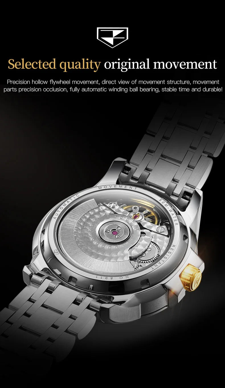 JSDUN 8911 Men's Watch High Quality Waterproof Luminescent Automatic Mechanical Watch Luxury Brand Multi functional Men's Watch