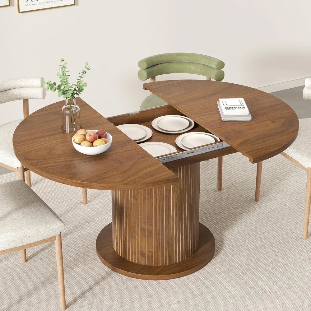 43.3 inch 59 inch Adjustable Size Round Dining Table for 4 6, Unique Design Modern Farmhouse Kitchen Table, Circle Dining