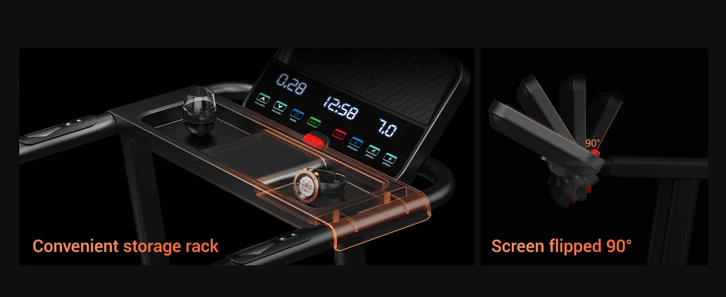 3.0HP Brushless Foldable Home Treadmill | 300LB Capacity | HR Monitor & Dual Shock Absorption | Cup/Phone Holder | Quiet Design