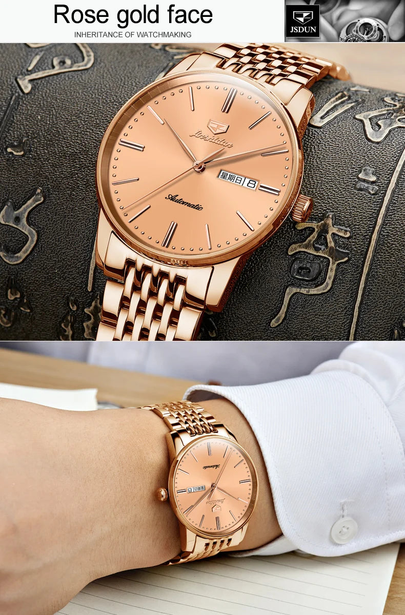 JSDUN 8767 Men Watch Fashion Business Ultra Thin Waterproof Dual Calendar Clock Men Luxury Original Automatic Mechanical Watch