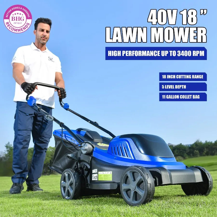 40V Brushless Cordless Electric Lawn Mower with 18 Cutting Width and 5 Adjustable Height Settings for Efficient Lawn Care Quick