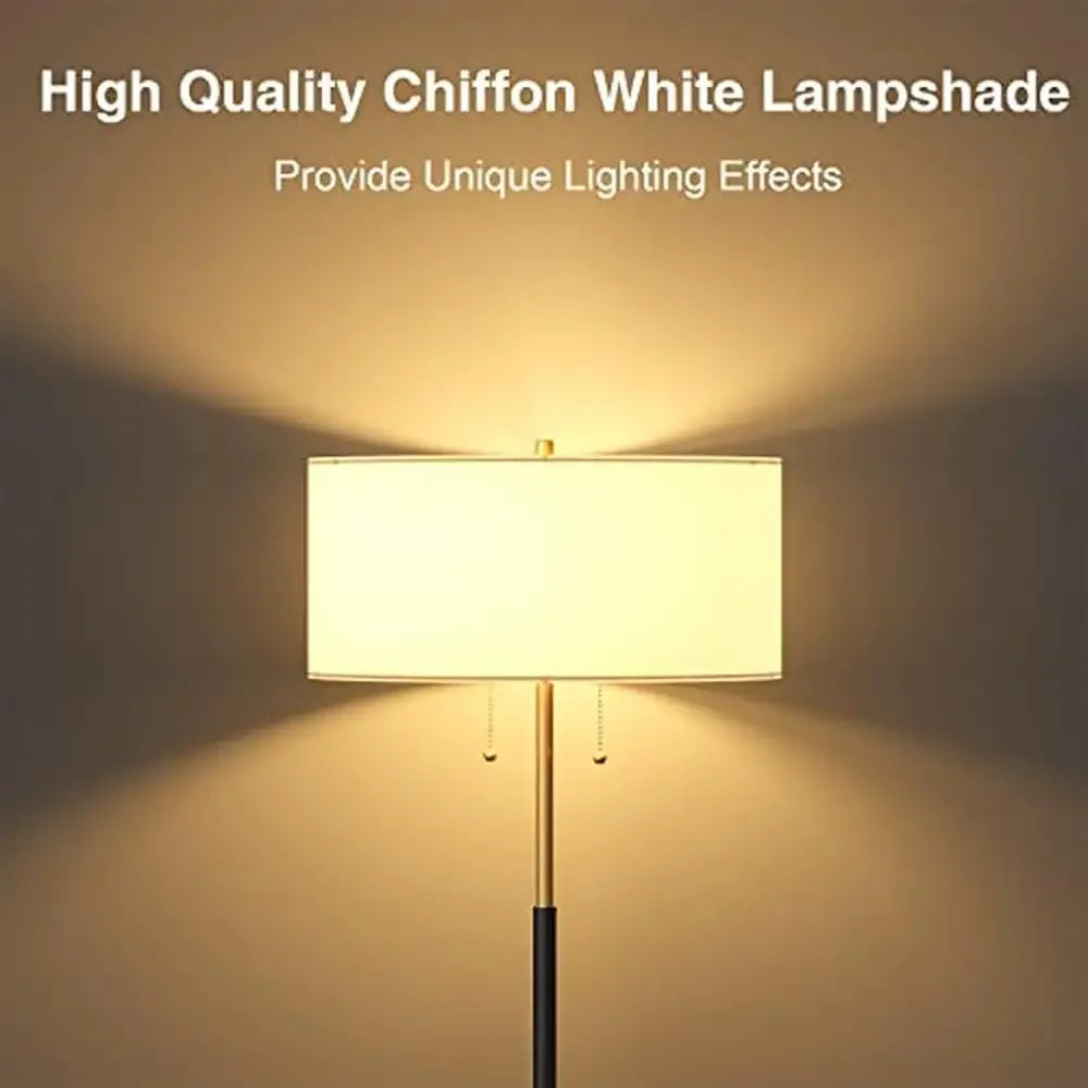 2-Light Mid Century Floor Lamp with White Fabric Shade Living Room Office Bedroom 3 Color LED Bulbs Included Elegant E26 Socket
