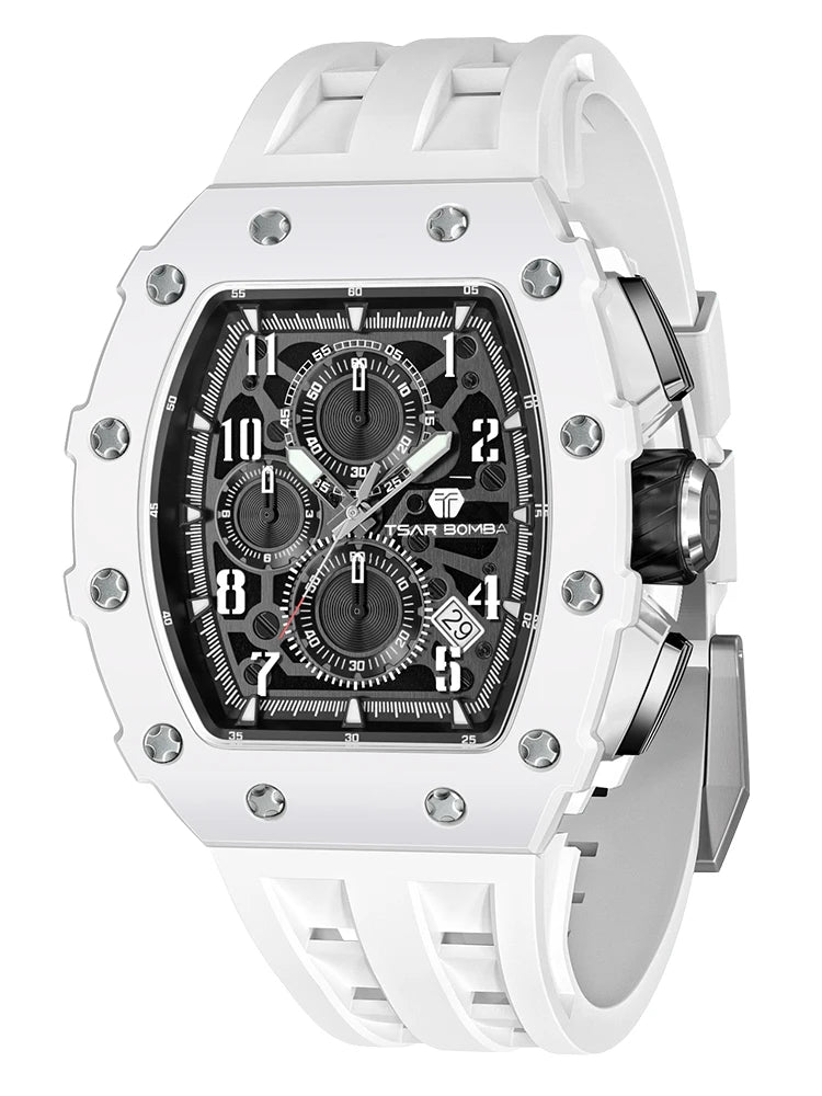 TSAR BOMBA Watch for Men Luxury Brand Tonneau Design Waterproof Clock Stainless Steel Wristwatch Fashion Rectangle Mens Watch