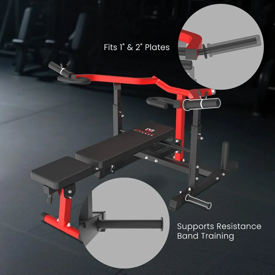 Chest Press Machine – Bench Press with Adjustable Backrest & Dual Band Pegs, Adjustable Flat Incline Bench for Chest, AB Worko