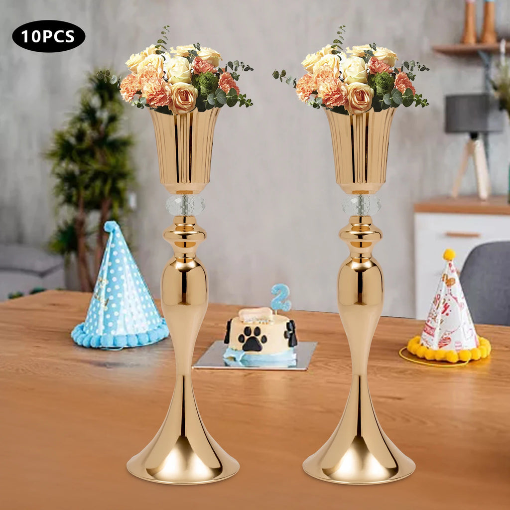 10 Pcs Gold Vase for Wedding Centerpieces, Metal Flower Trumpet Vase with Crystal Bead