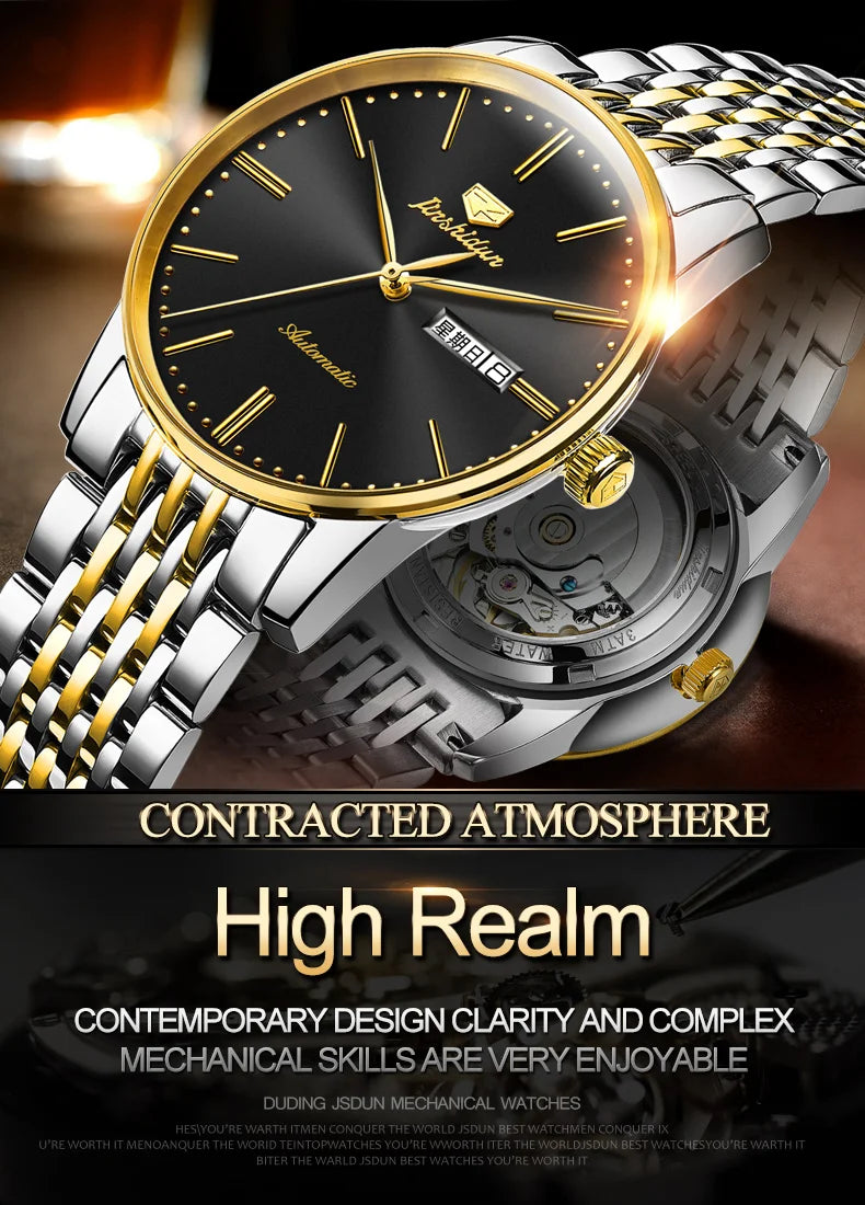 JSDUN 8767 Men Watch Fashion Business Ultra Thin Waterproof Dual Calendar Clock Men Luxury Original Automatic Mechanical Watch