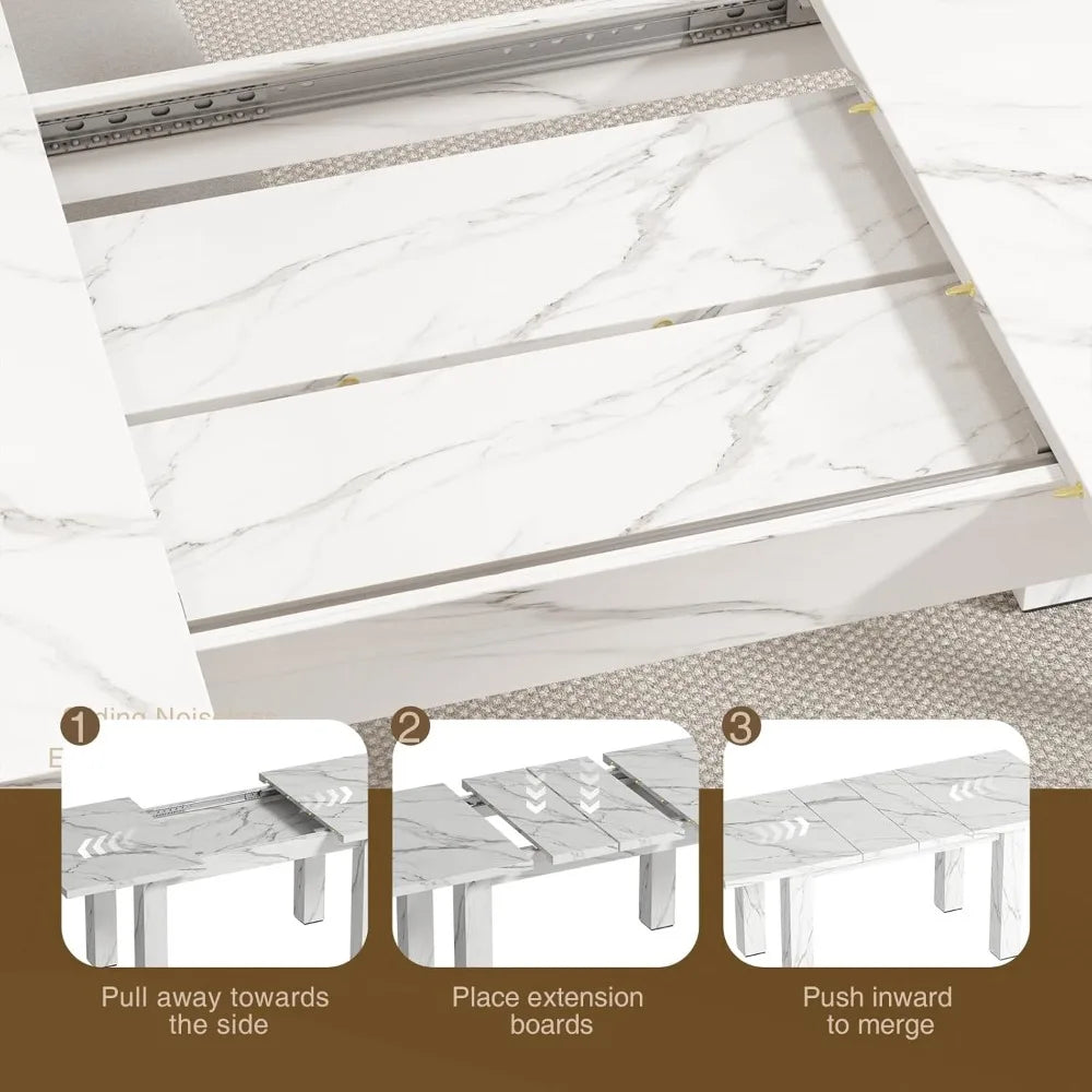 Extendable Dining Table for 6 8 10, 55'' to 78" Wood Kitchen Table Mid Century Modern Large Transformer Rectangle Dining Room T