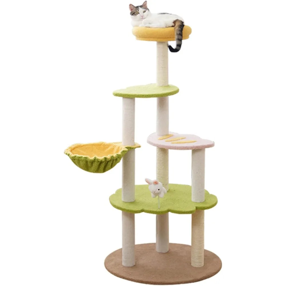 Indoor Multi-Level Cat Climbing Tree with Sisal Scratching Post, Green Cat Condo for Activity and Play