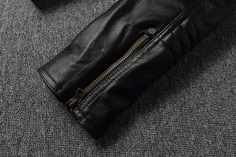 2023 New Skull Embroidery Men's First Layer Cowhide Leather Jacket Motorcycle Slim  Oversize Coat