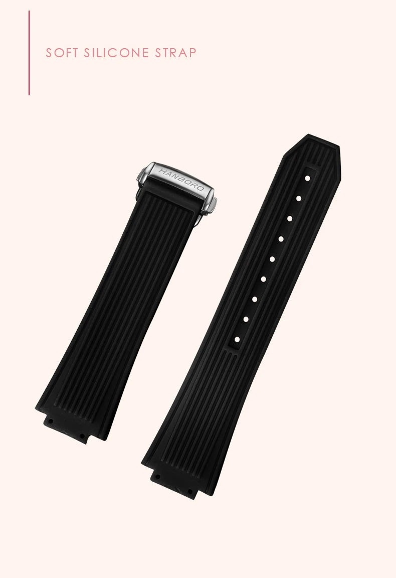 Hanbro Women Luxury Watch 36mm Ladies Vintage Quartz Wristwatch Luminous Waterproof Silicone Strap Fashion Dial