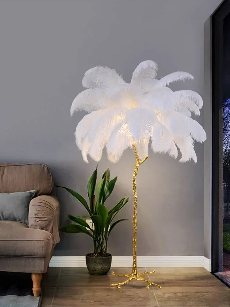 Modern Luxury Feather Floor Standing Lamp Living Room Sofa Background Wall Bedroom Bedside Light Home Deco Floor Lamp Mood Light
