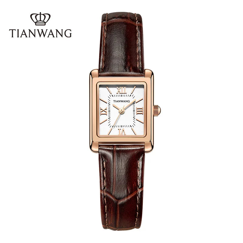 Elegance Leather Watch TIANWANG Luxury Square Women Genuine Leather Japanese Movement Minimalist Dress Wristwatch 3ATM
