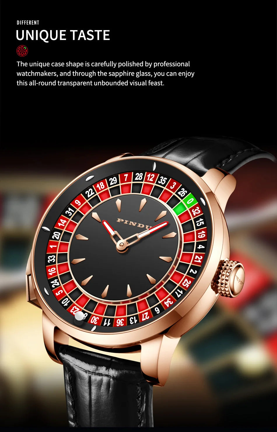 PINDU Rotating Dial Design Mechanical Watches Men NH35 Movement Sapphire Waterproof Leather Luxurious Automatic Wristwatches