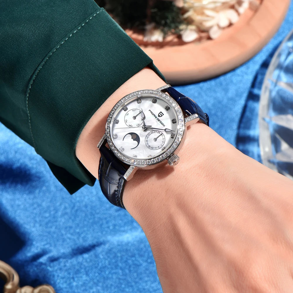 PAGANI DESIGN Luxury Original Watch for Women Stainless Steel Strap Luminous Waterproof Auto Date Diamond Ladies Quartz Watch