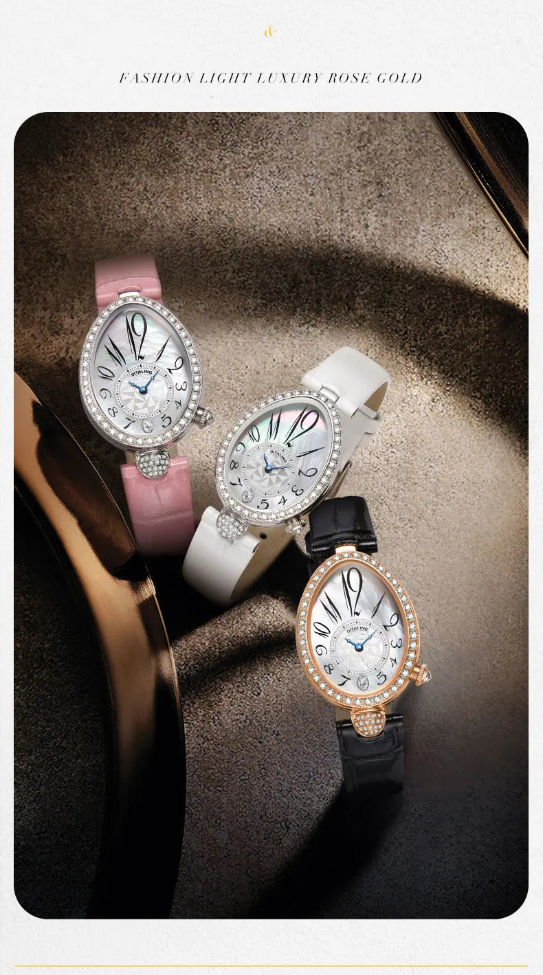 DITALING Women Luxury Watch Ladies Watches Vintage Quartz Wristwatch 30M Waterproof Skeleton Water Drop Shape Case Crystal Bezel