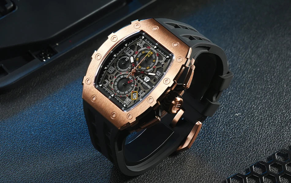 TSAR BOMBA Watch for Men Luxury Brand Tonneau Design Waterproof Clock Stainless Steel Wristwatch Fashion Rectangle Mens Watch
