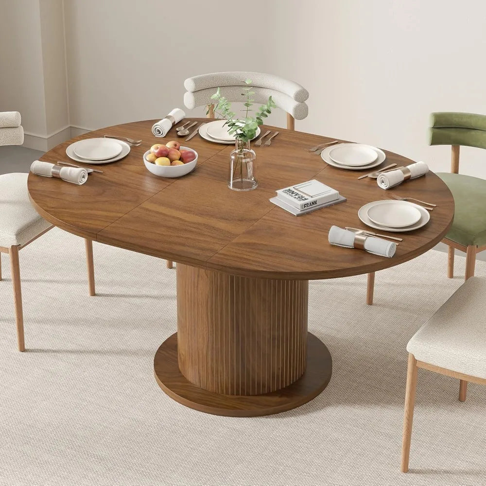 43.3 inch 59 inch Adjustable Size Round Dining Table for 4 6, Unique Design Modern Farmhouse Kitchen Table, Circle Dining