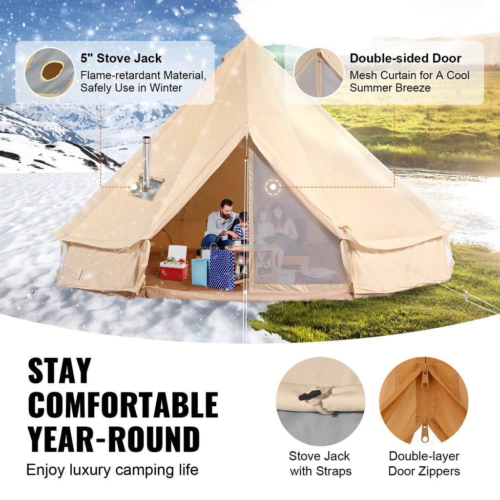 SucceBuy Canvas Bell Tent 4 Seasons 5m Yurt Tent Canvas Tent for Camping with Stove Breathable Tent Holds up to 8 People