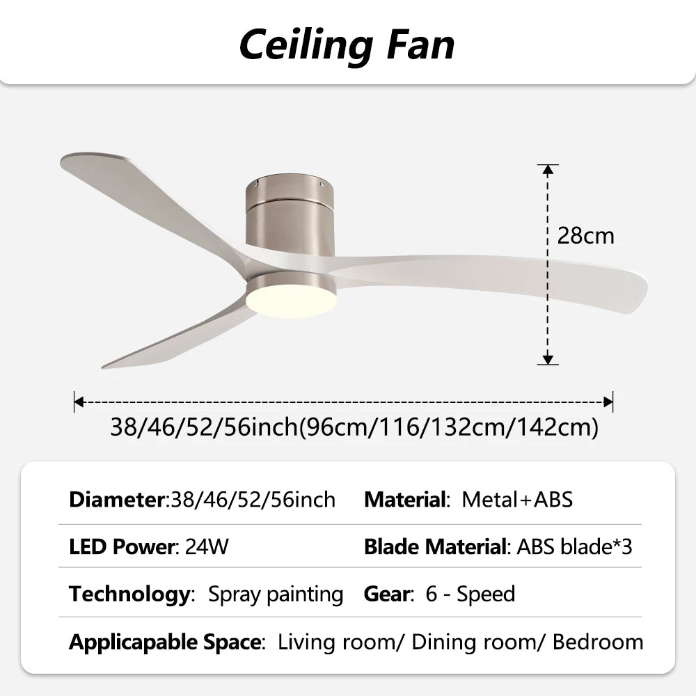 38/56Inch Low Floor Ceiling Fan Light Modern Black ABS Blade DC Remote Control Led Fan Lights Restaurant The bedroom 110V 220V