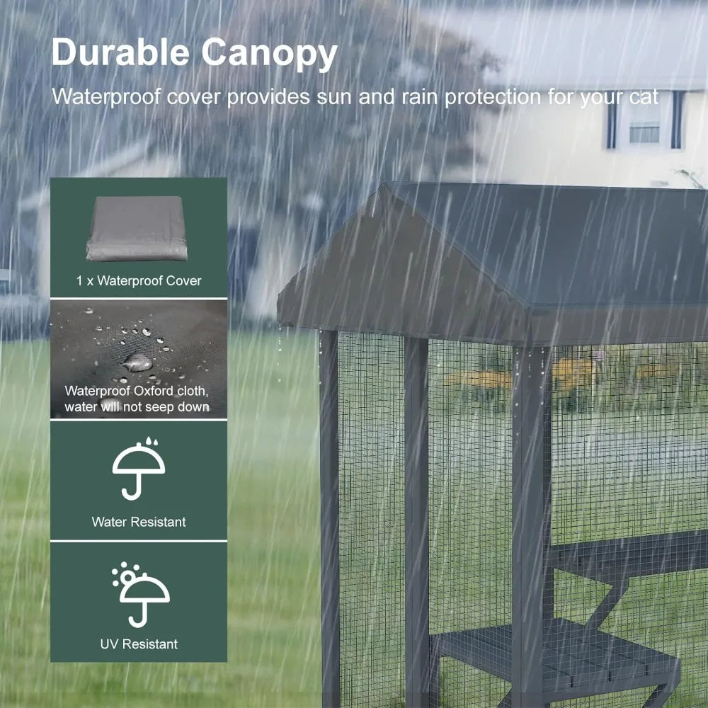 Catio Outdoor Cat Enclosure, Large Cat House for Mulitiple Cats Walk in Cat Cage with Waterproof Cover and Sunshine Panel Roof,