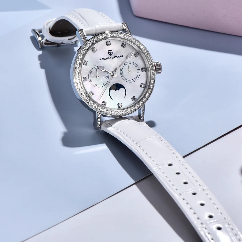 PAGANI DESIGN Luxury Original Watch for Women Stainless Steel Strap Luminous Waterproof Auto Date Diamond Ladies Quartz Watch