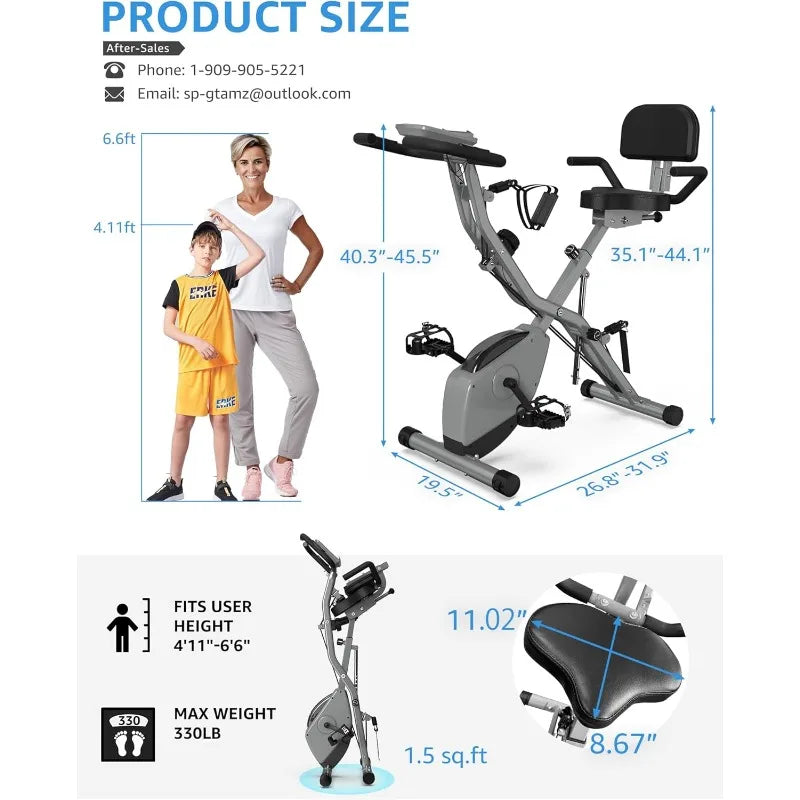 Indoor Exercise Bike for Seniors, Foldable 5 IN 1 Stationary Bike with 16-Level Magnetic Resistance and Tri-Position Ride