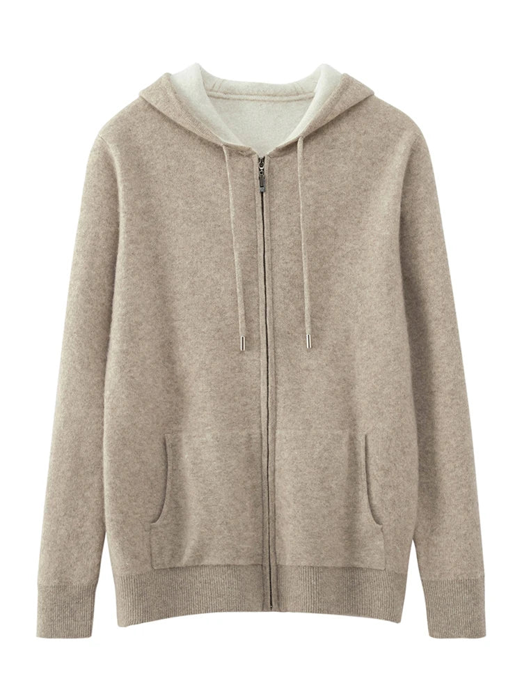 High Quality Autumn Winter Men Hooded Cashmere Sweater Long Sleeve Casual Loose 100% Merino Wool Cardigan Knitwear Clothing Tops