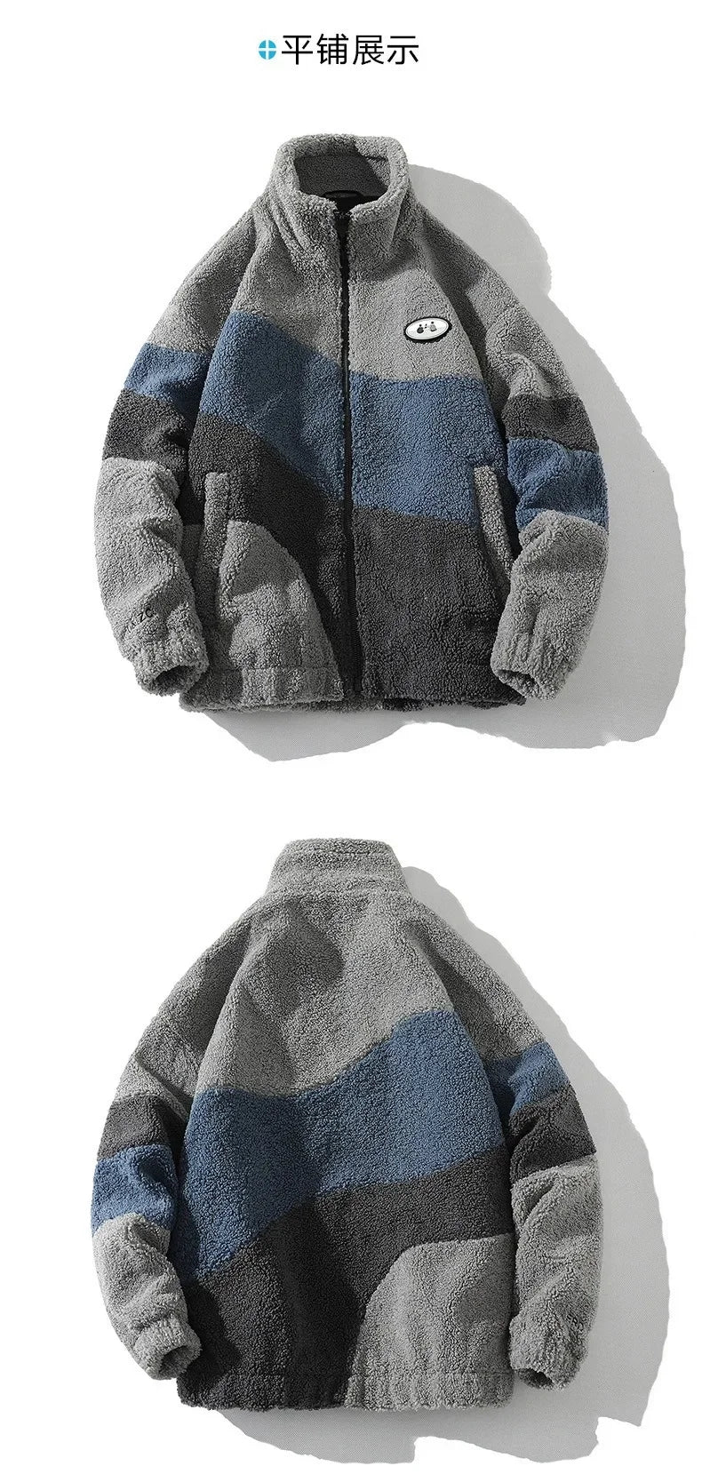 2025 2025 Colorblocked Lamb Coat Patch Design Winter Warm Jacket Men Women Clothing Standing Collar Jacket Thickened Pure Color