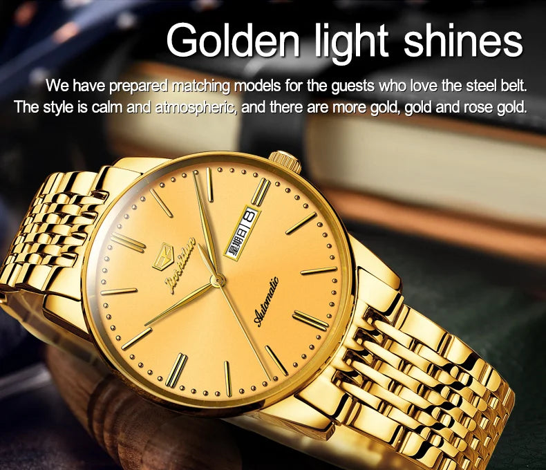 JSDUN 8767 Men Watch Fashion Business Ultra Thin Waterproof Dual Calendar Clock Men Luxury Original Automatic Mechanical Watch