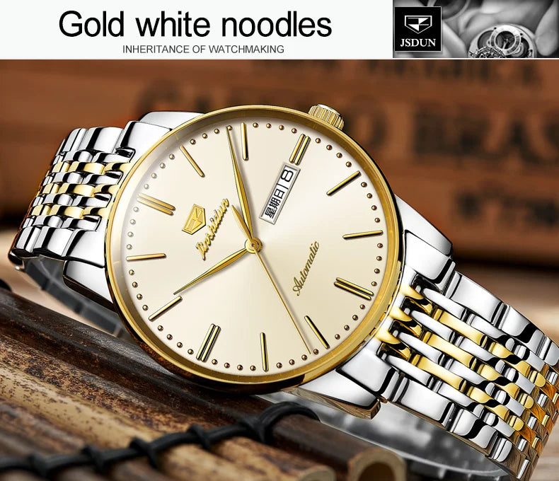 JSDUN 8767 Men Watch Fashion Business Ultra Thin Waterproof Dual Calendar Clock Men Luxury Original Automatic Mechanical Watch