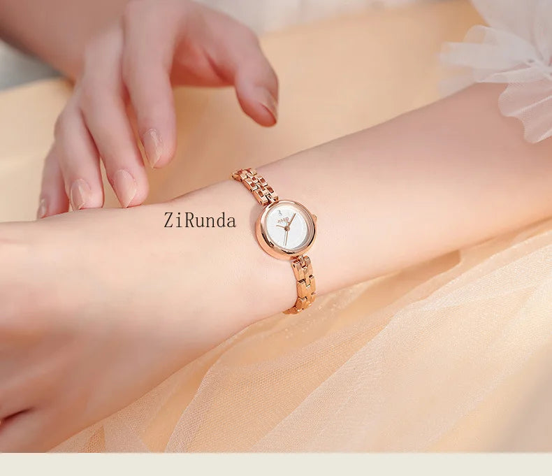 Ladies watch simple temperament luxury steel belt round waterproof quartz watch