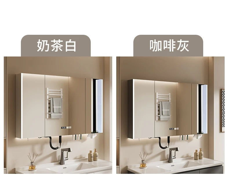 Nordic Luxury Smart Bathroom Mirror Cabinet Wall-mounted LED Light Anti-fog Bathroom Mirror Simple Bathroom Furniture FYBC