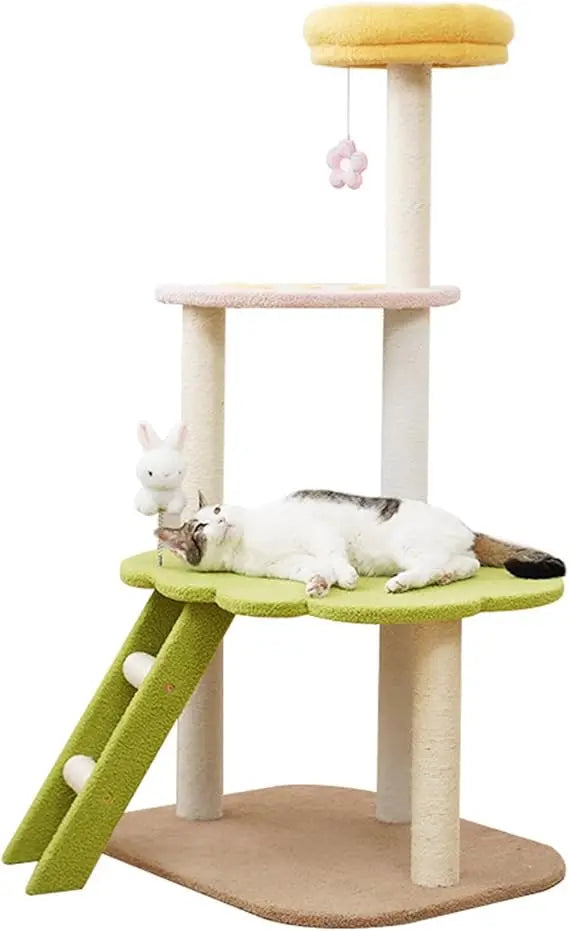 Indoor Multi-Level Cat Climbing Tree with Sisal Scratching Post, Green Cat Condo for Activity and Play