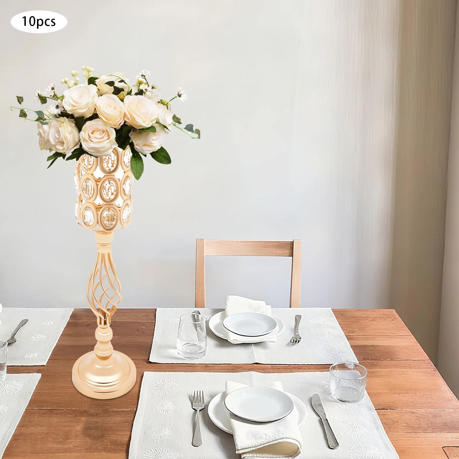 10Pcs Crystal Wedding Flower Vases For Centerpieces, Church Outdoor Wedding Christmas Thanksgiving New Year Decor