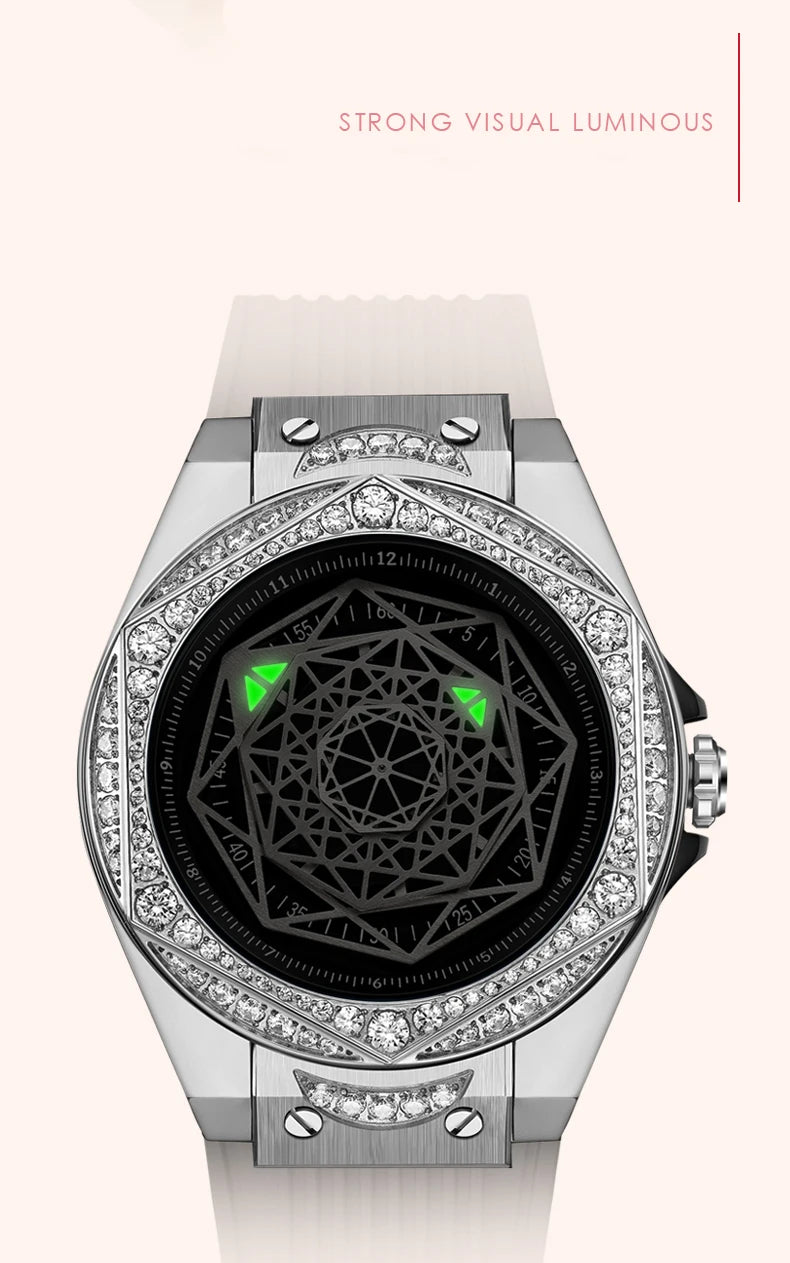 Hanbro Women Luxury Watch 36mm Ladies Vintage Quartz Wristwatch Luminous Waterproof Silicone Strap Fashion Dial