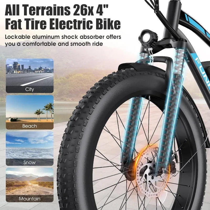 Bike for Adults, Peak 1000W Ebike, 25MPH 60Miles Electric Mountain Bike, 26" Fat Tire Adult Electric Bicycle with 48V 1
