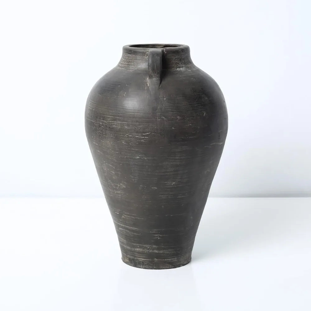 14 H Charcoal Gray Vase with Two Handles (4.9 Opening)