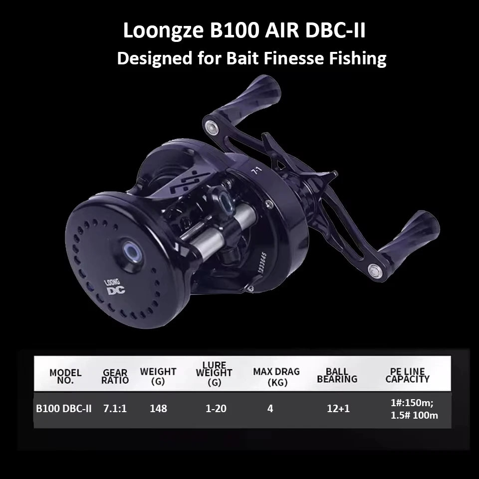 LOONGZE Airlite B100 B101 HG DBC-II Baitcasting Reel BFS Bait Finesse All Metal Magnetic Brake Casting Reel for Bass Trout