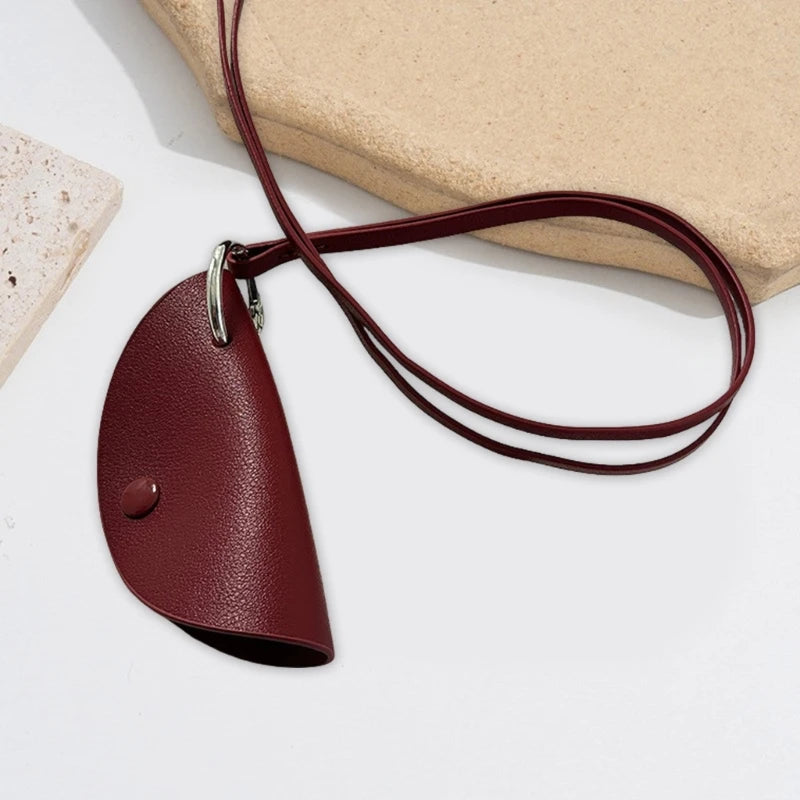 2023 New Elegant PU Leather Key Bag Necklace for Girls Anti Loss Neck Chain Accessory