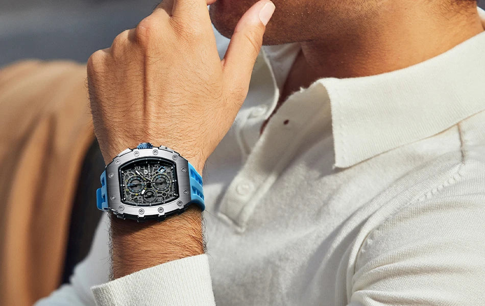 TSAR BOMBA Watch for Men Luxury Brand Tonneau Design Waterproof Clock Stainless Steel Wristwatch Fashion Rectangle Mens Watch