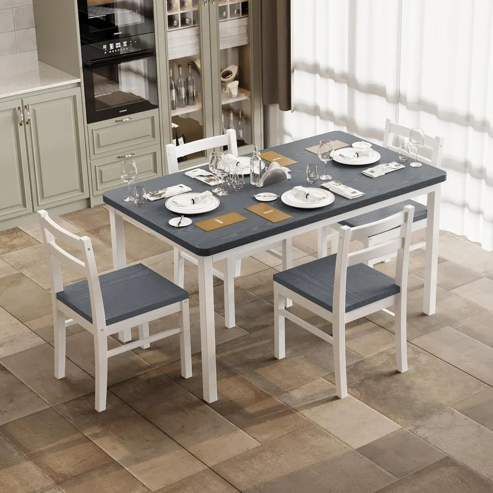 Solid Wood Dining Table Set for 4, Farmhouse Rectangular Table and 4 Chairs Set for Kitchen, Living Room, Breakfast Nook