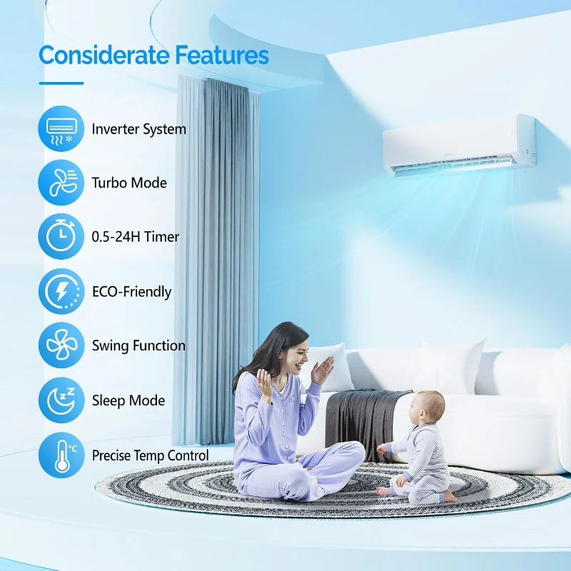 9000 BTU Mini Split AC/Heating System with Inverter, 19 SEER2 Energy Saving 115V Ductless Split-System Air Conditioner