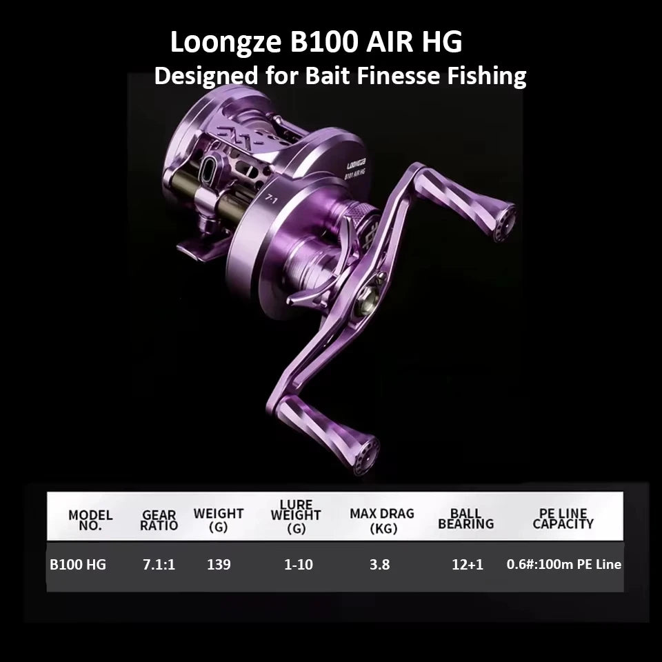 LOONGZE Airlite B100 B101 HG DBC-II Baitcasting Reel BFS Bait Finesse All Metal Magnetic Brake Casting Reel for Bass Trout